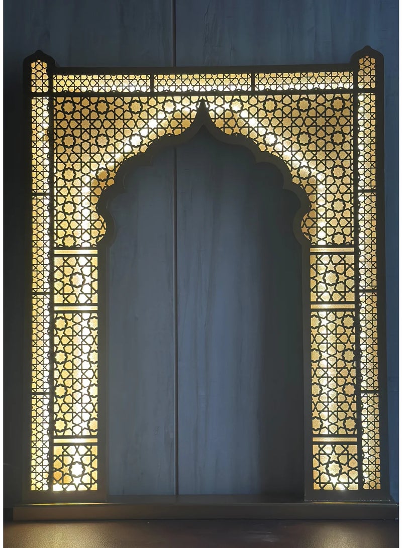 Mado Gallery Gold Wooden LED Decor Stand – Warm Light Ramadan & Eid Decoration, USB Powered, Perfect for Home & Prayer Corner - Image 4